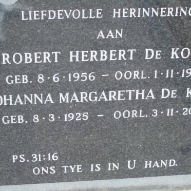 KOCK Robert Herbert, de 1956-1993 :: DE KOCK Johanna Margaretha 1925-2006
