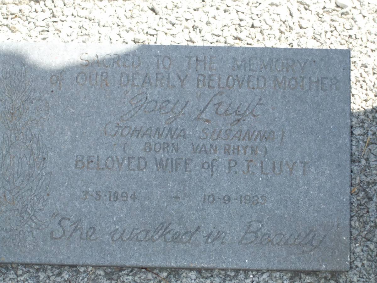 LUYT Johanna Susanna nee VAN RHYN 1894-1985