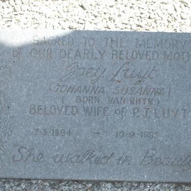 LUYT Johanna Susanna nee VAN RHYN 1894-1985