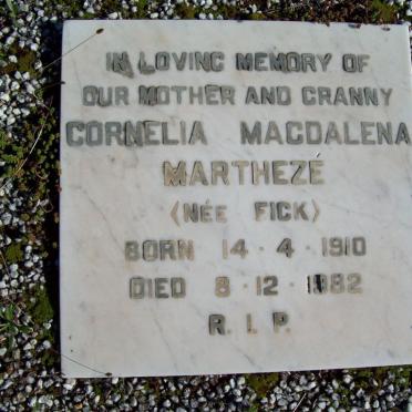 MARTHEZE Cornelia Magdalena nee FICK 1910-1982