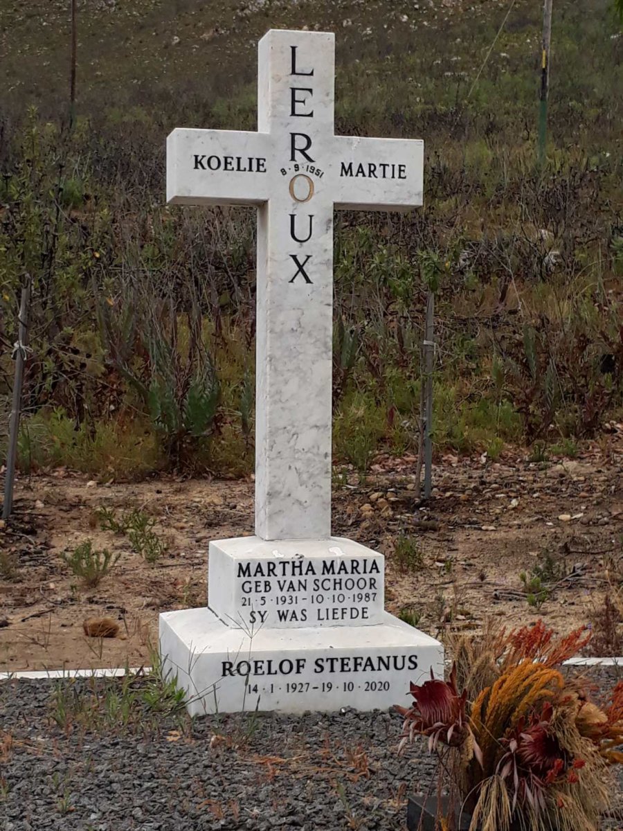 ROUX Roelof Stefanus, le 1927-2020 &amp; Martha Maria VAN SCHOOR 1931-1987