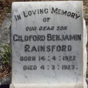RAINSFORD Gildford Benjamin 1922-1923