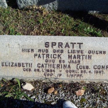 SPRATT Patrick Martin &amp; Elizabeth Catherina CONRADIE 1864-1957