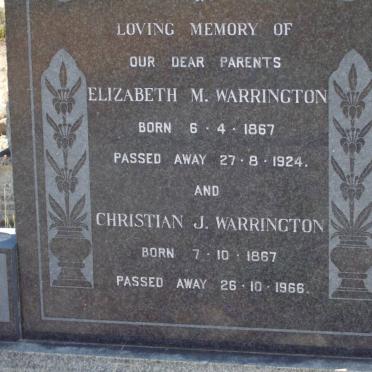 WARRINGTON Christian J. 1867-1966 &amp; Elizabeth M. 1867-1924