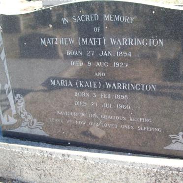 WARRINGTON Matthew 1894-1927 &amp; Maria 1898-1960