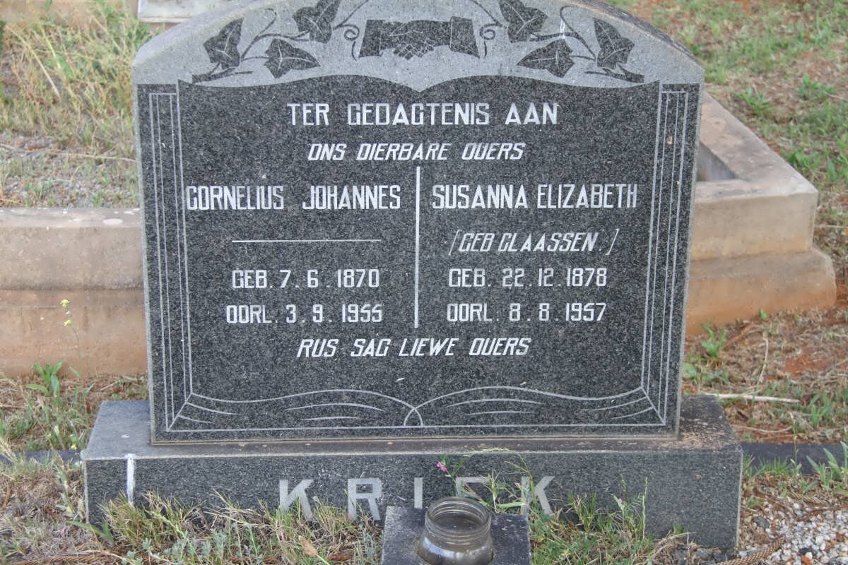 KRIEK Cornelius Johannes 1870-1955 &amp; Susanna Elizabeth CLAASSEN 1878-1957