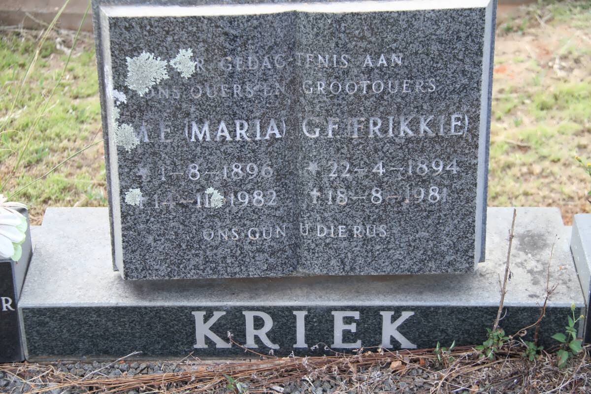 KRIEK G.F. 1894-1981 &amp; M.E. 1896-1982