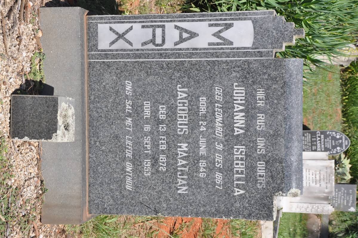 MARX Jacobus Maatjan 1872-1953 &amp; Johanna Isebella LEONARD 1867-1946