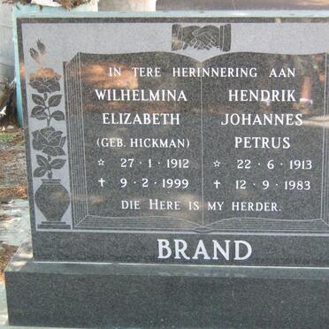 BRAND Hendrik Johannes Petrus 1913-1983 &amp; Wilhelmina Elizabeth HICKMAN 1912-1999