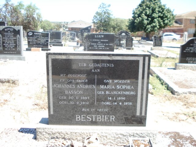 BESTBIER Johannes Andries Basson 1893-1972 &amp; Maria Sophia BLANCKENBERG 1896-1975