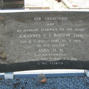 BASSON Johannes G.L. 1890-1969 &amp; Anna M.M. VAN DER WESTHUIZEN 1900-1981