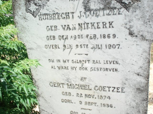 COETZEE Gert Michiel 1874-1936 &amp; Huibrecht J. van NIEKERK 1869-1907