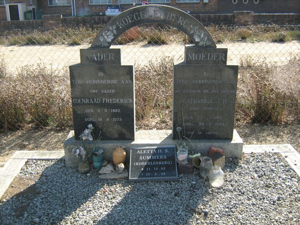 KOEGELENBERG Coenraad Frederick 1882-1972 &amp; Catharina J.H. THIART 1885 -1964 :: SUMMERS Aletta H.S. nee KOEGELENBERG 1962-19