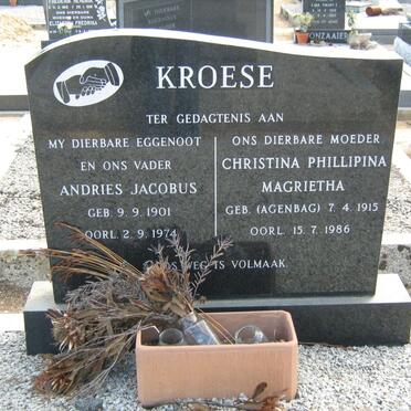 KROESE Andries Jacobus 1901-1974 &amp; Christina Phillipina Magrietha AGENBAG 1915-1986