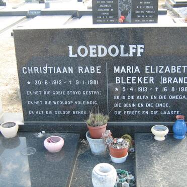 LOEDOLFF Christiaan Rabe 1912-1981 &amp; Maria Elizabeth Bleeker BRAND 1913-1982