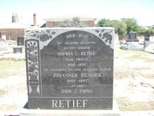 RETIEF Johannes Hendrik 1885-1953 &amp; Sophia C. PRINS 1885-1950 :: PRINS Dirk J.