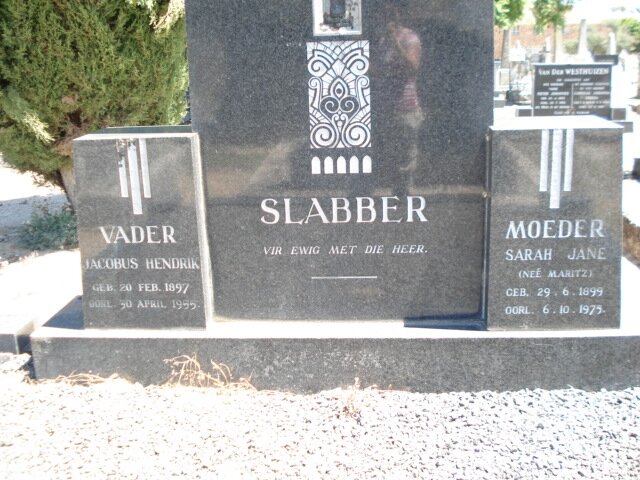 SLABBER Jacobus Hendrik 1897-1955 &amp; Sarah Jane MARITZ 1899-1975