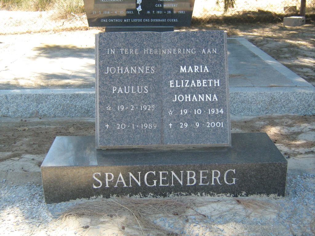 SPANGENBERG Johannes Paulus 1925-1989 &amp; Maria Elizabeth Johanna 1934-2001