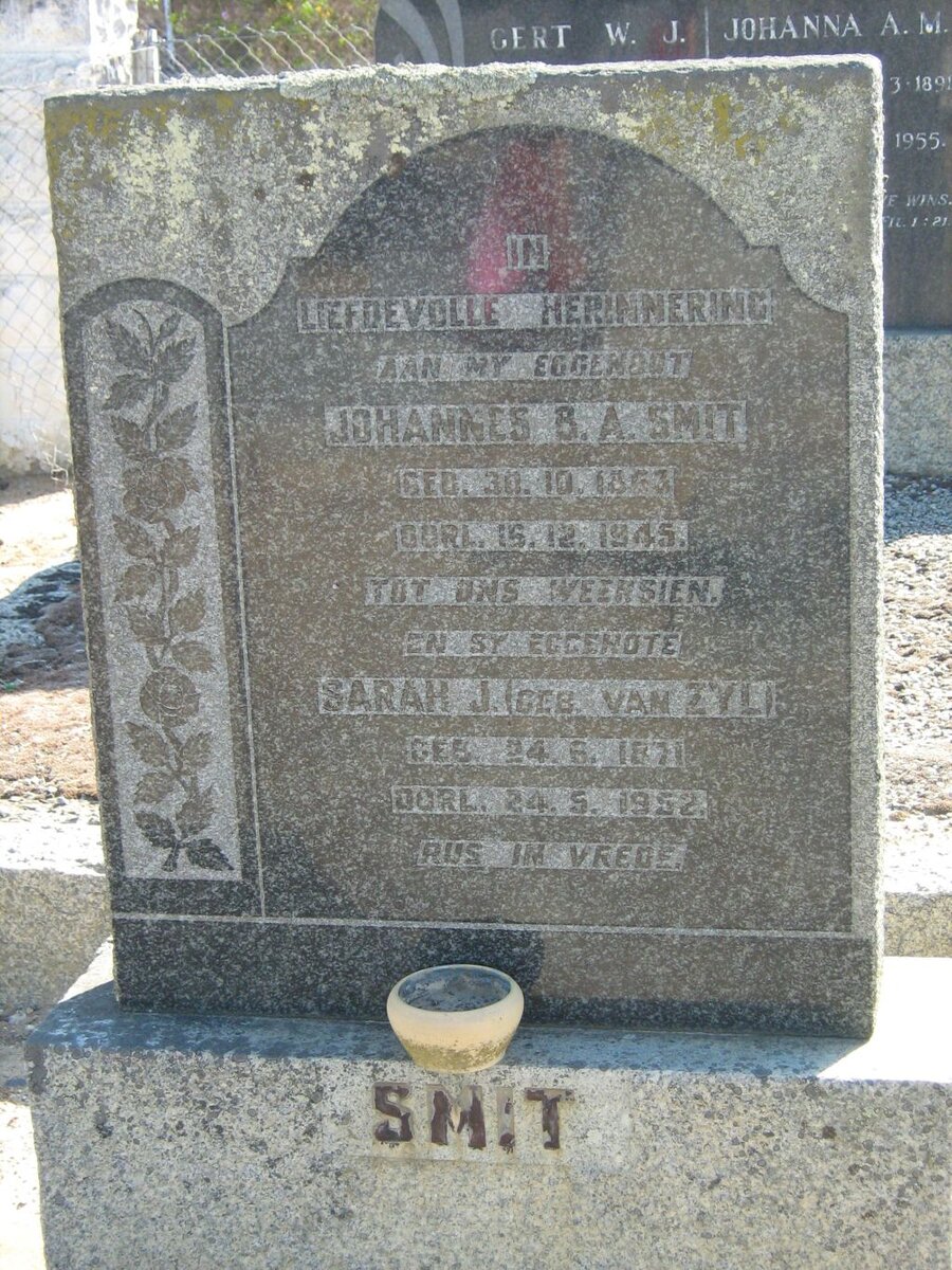 SMIT Johannes B.A. 1863-1945 &amp; Sarah J. VAN ZYL 1871-1952