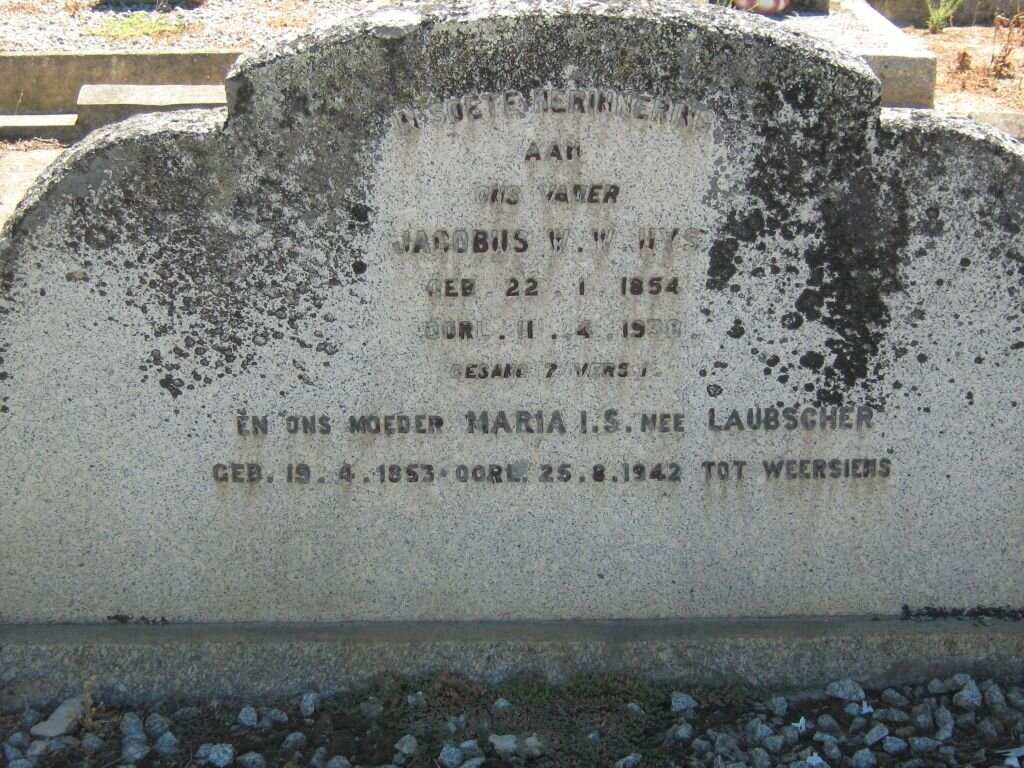 UYS Jacobus W.W. 1854-1938 &amp; Maria I.S. LAUBSCHER 1853-1942