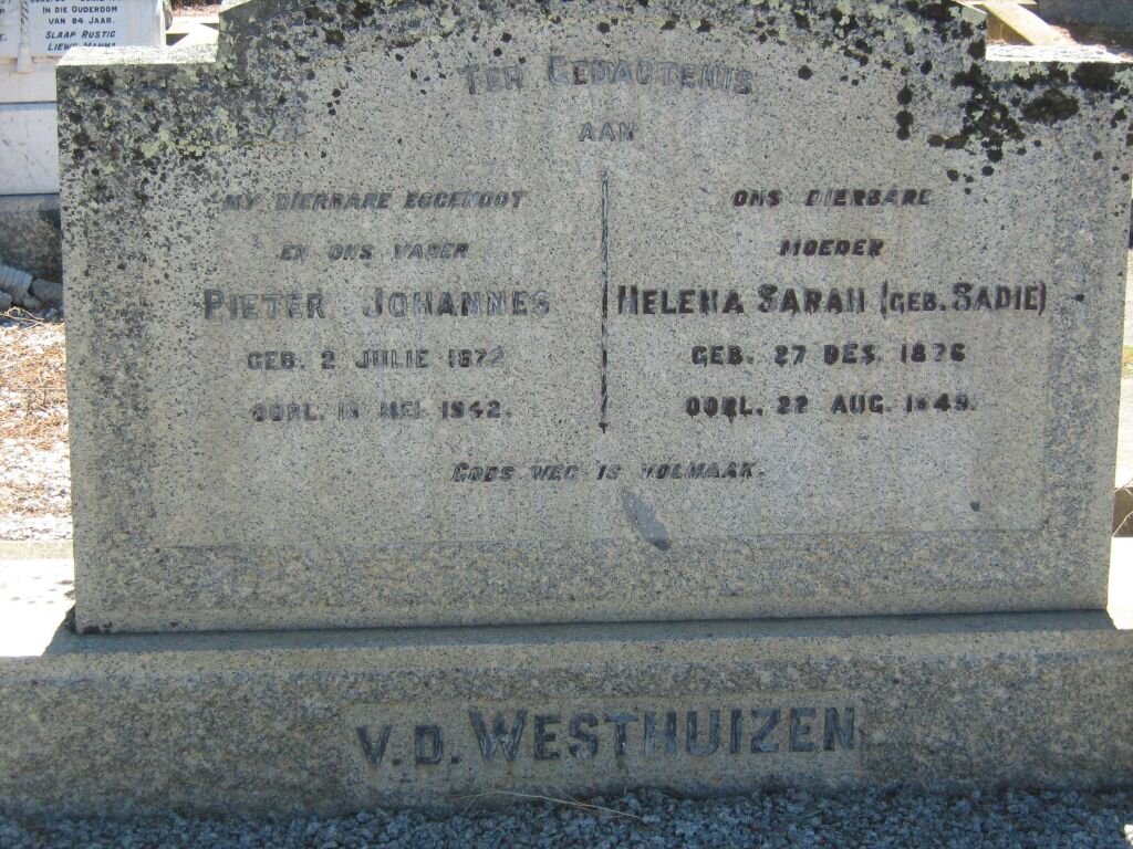 WESTHUIZEN Pieter Johannes, v.d. 1872-1942 &amp; Helena Sarah SADIE 1876-1949