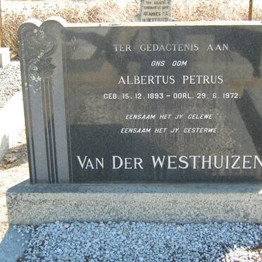 WESTHUIZEN Albertus Petrus, van der 1893-1972