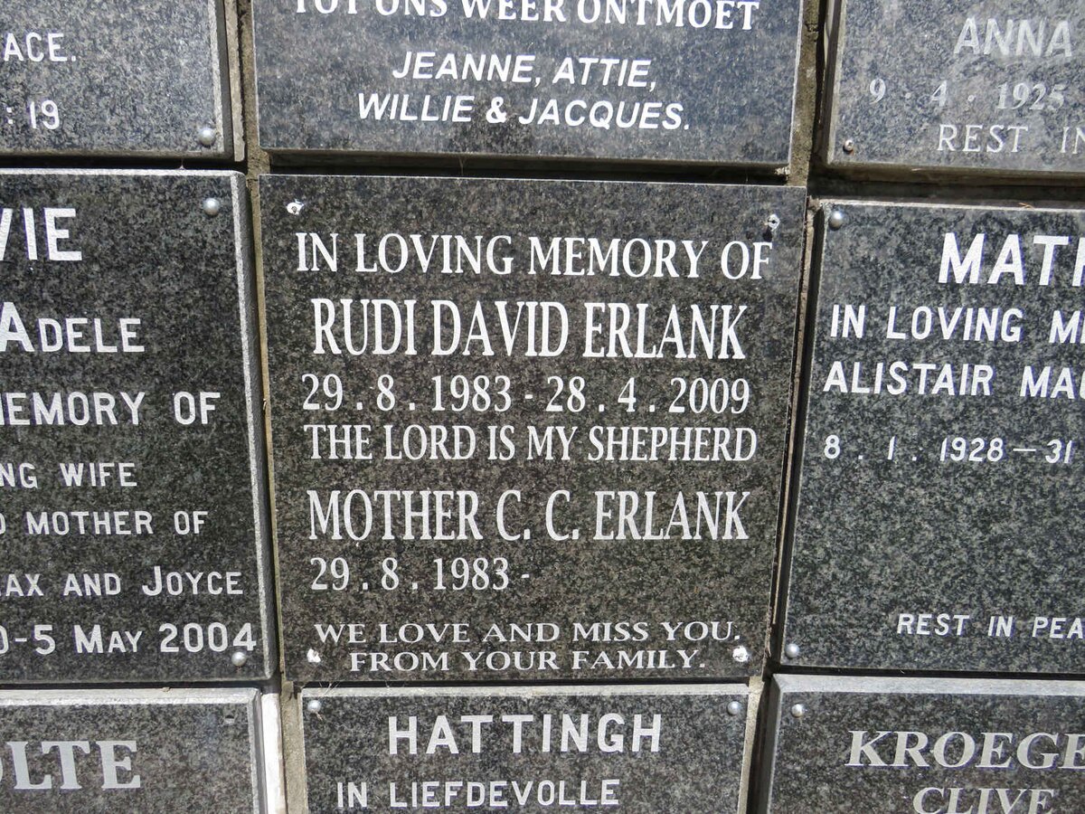 ERLANK Rudi David 1983-2009 :: ERLANK C.C. 1983-