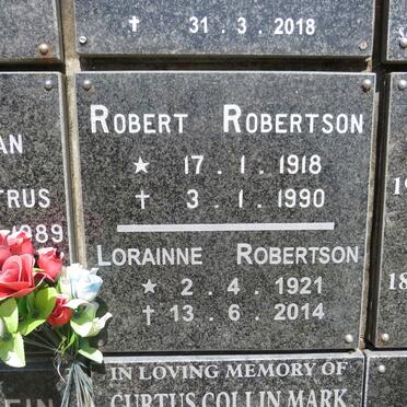 ROBERTSON Robert 1918-1990 &amp; Lorainne 1921-2014