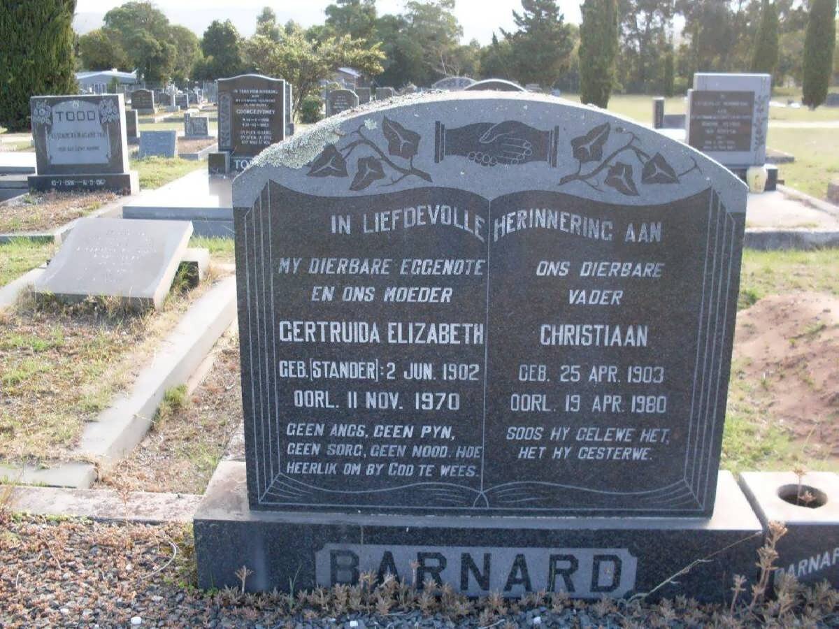 BARNARD Christiaan 1903-1980 &amp; Gertruida Elizabeth STANDER 1902-1970