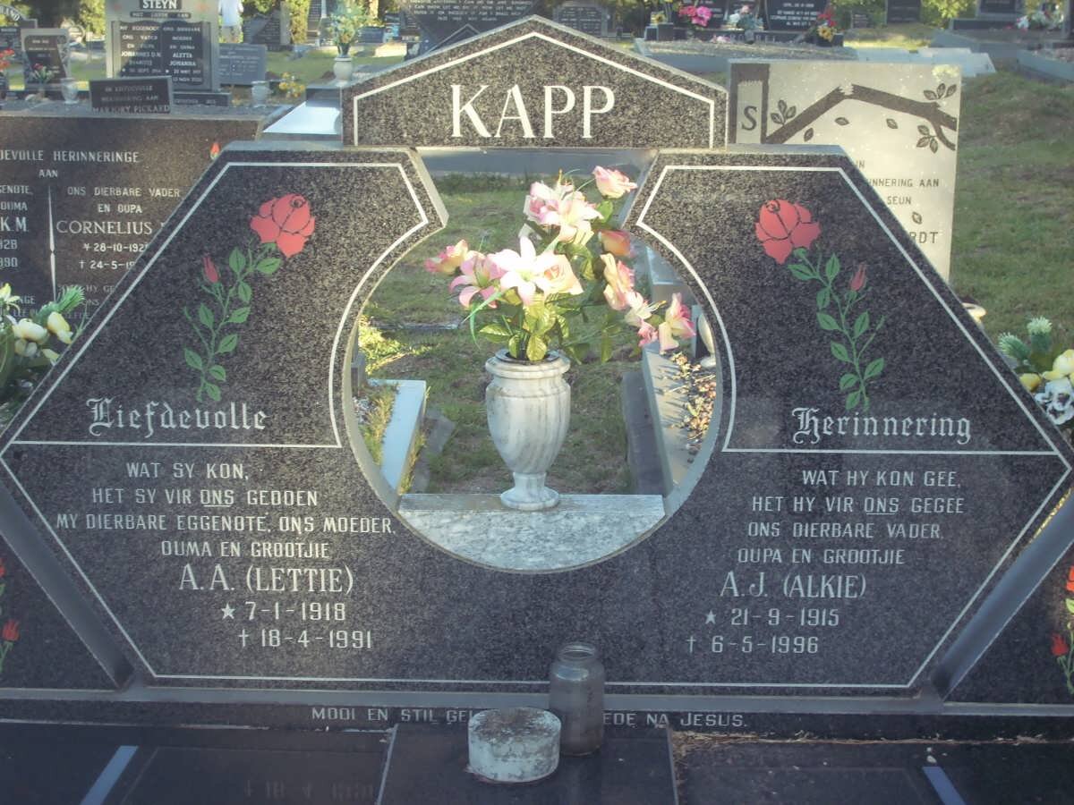 KAPP A.J. 1915-1996 &amp; A.A. 1918-1991