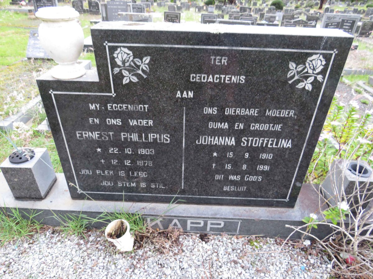 KAPP Ernest Phillipus 1903-1978 & Johanna Stoffelina 1910-1991