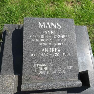 MANS Andrew 1917-1991 &amp; Anne 1914-1989