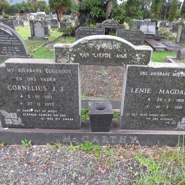MCCARTHY Cornelius J.J. 1911-1972 & Lenie Magdalena 1918-1991