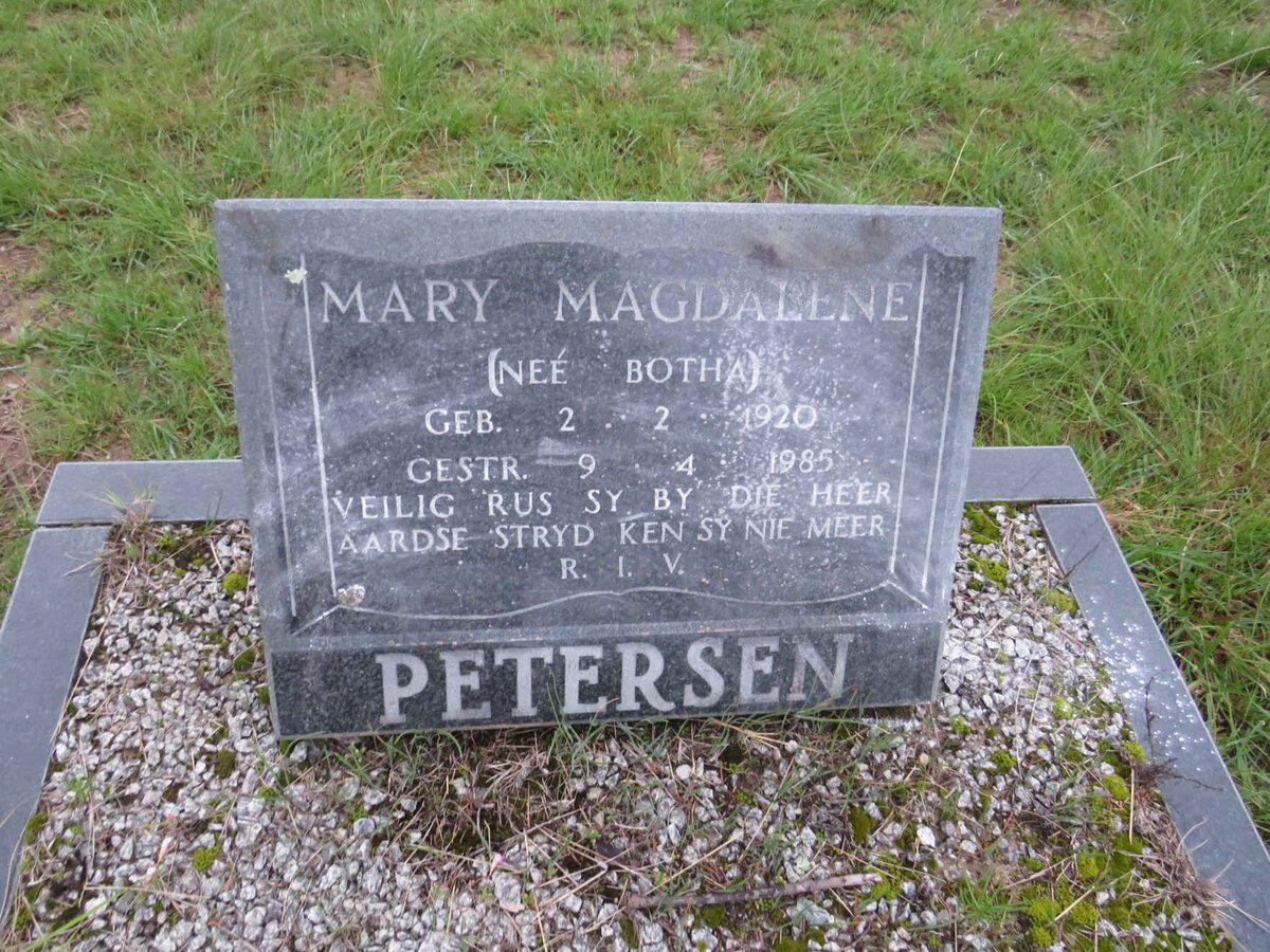 PETERSEN Mary Magdalene nee BOTHA 1920-1985