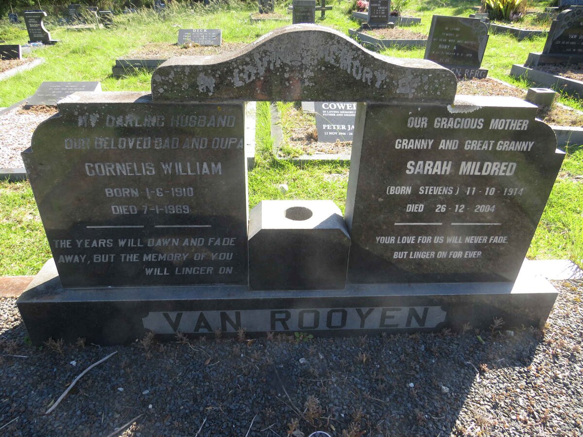 ROOYEN Cornelis William, van 1910-1969 &amp; Sarah Mildred STEVENS 1914-2004