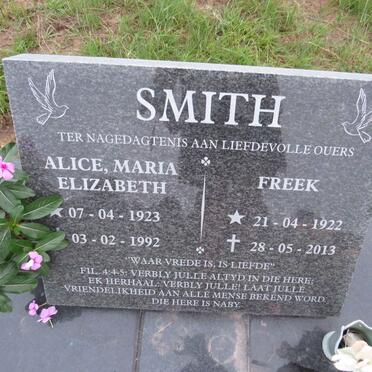 SMITH Freek 1922-2013 & Alice Maria Elizabeth 1923-1992