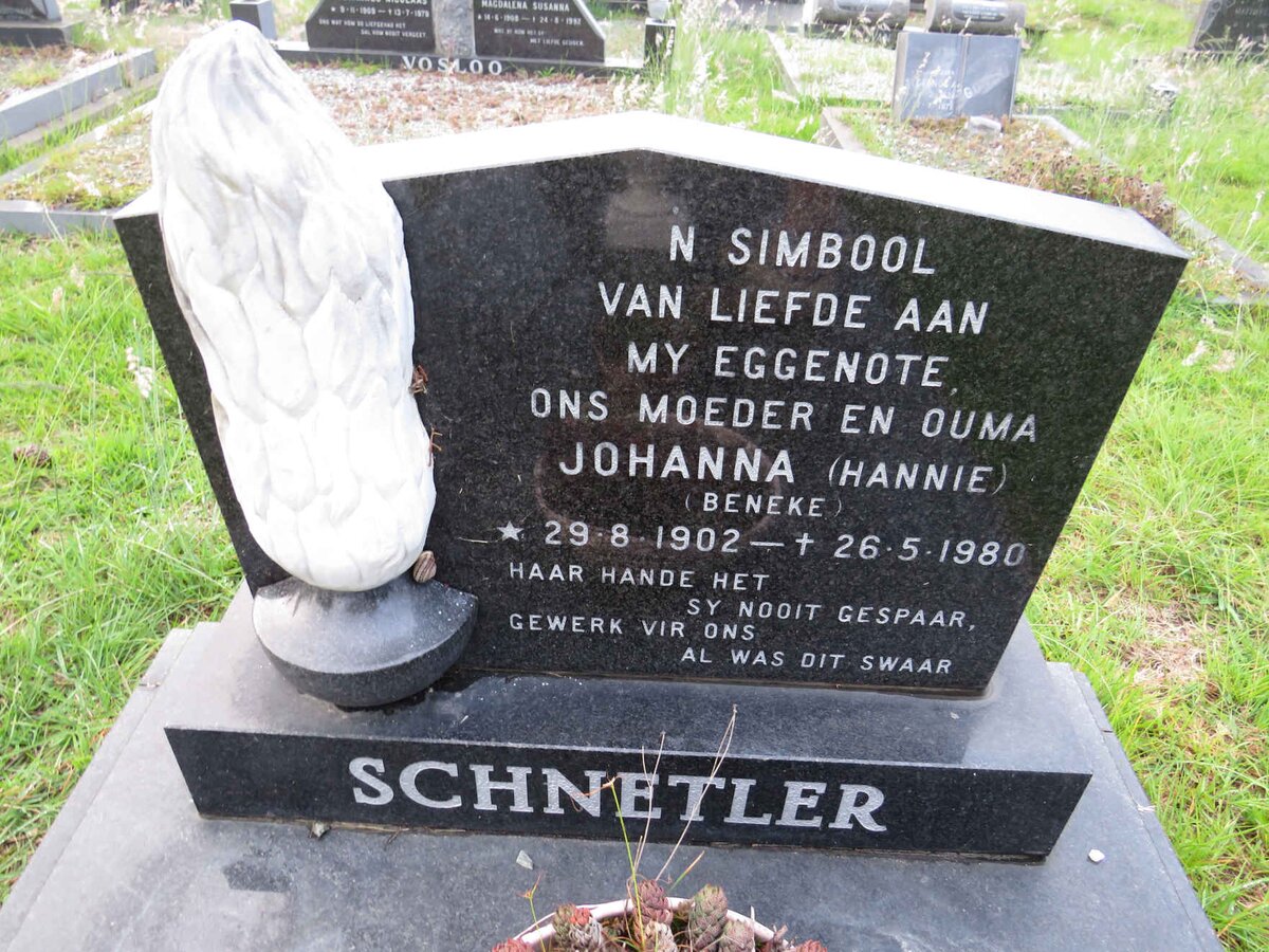 SCHNETLER Johanna nee BENEKE 1902-1980