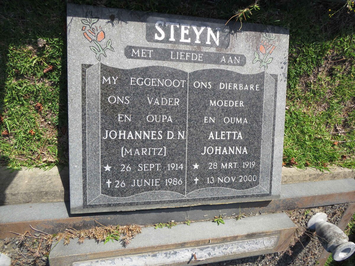 STEYN Johannes D.N. 1914-1986 &amp; Aletta Johanna 1919-2000