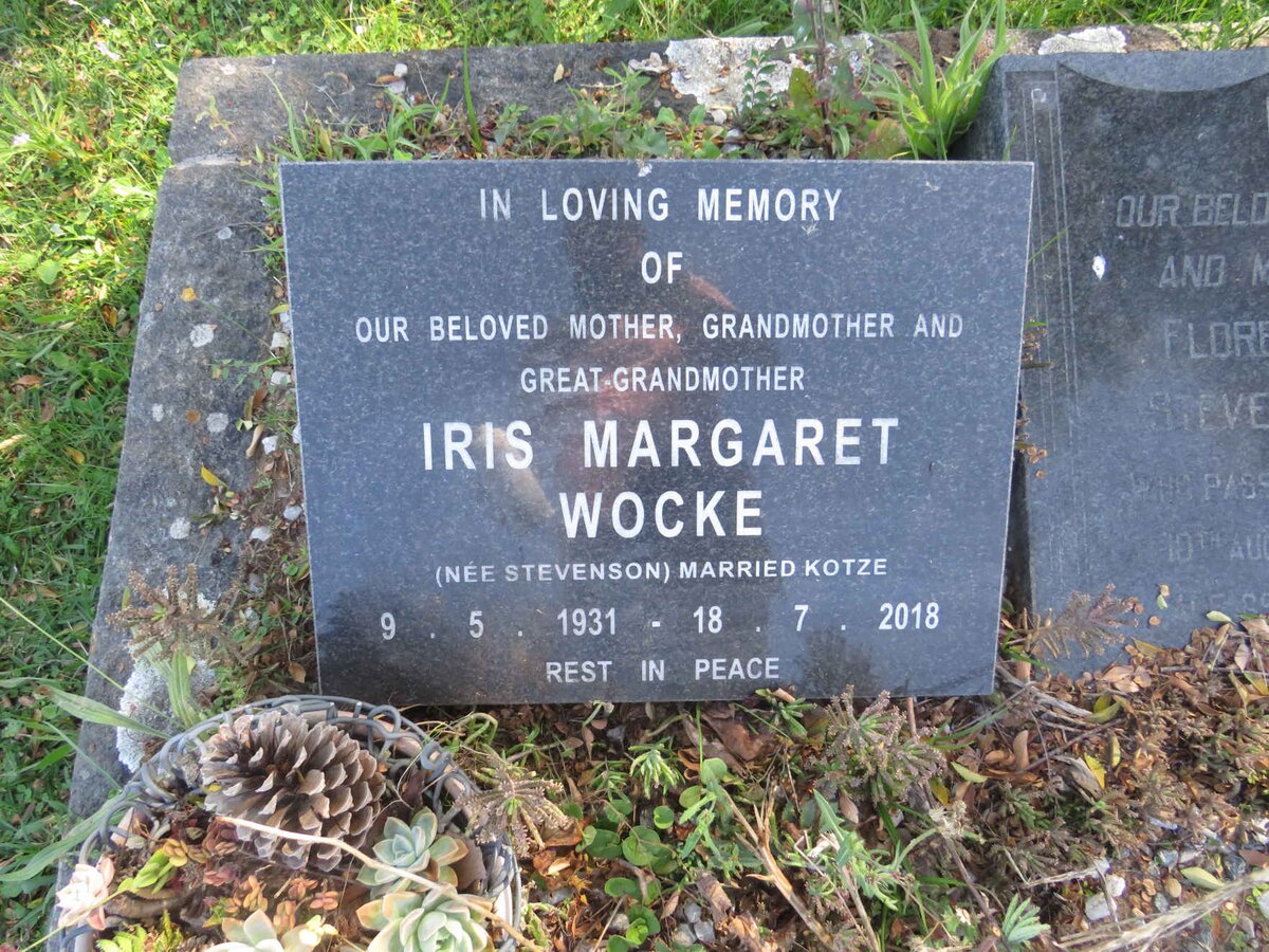 WOCKE Iris Margaret formerly KOTZE nee STEVENSON 1931-2018