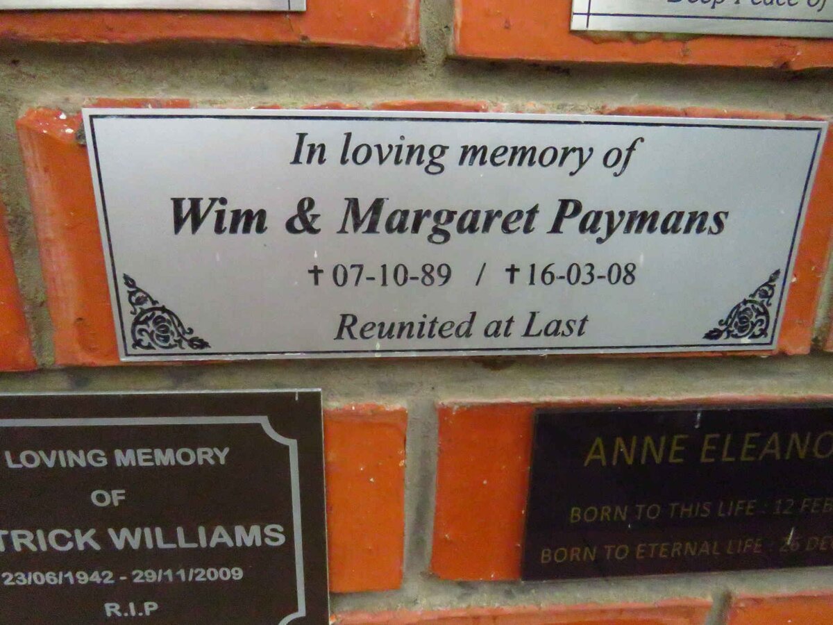 PAYMANS Wim -1989 &amp; Margaret -2008