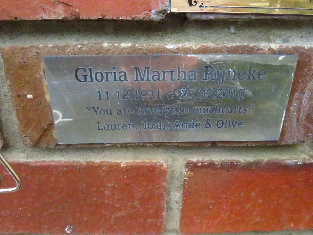 RIJNEKE Gloria Martha 1931-2016