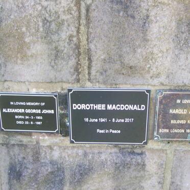 MACDONALD Dorothy 1941-2017