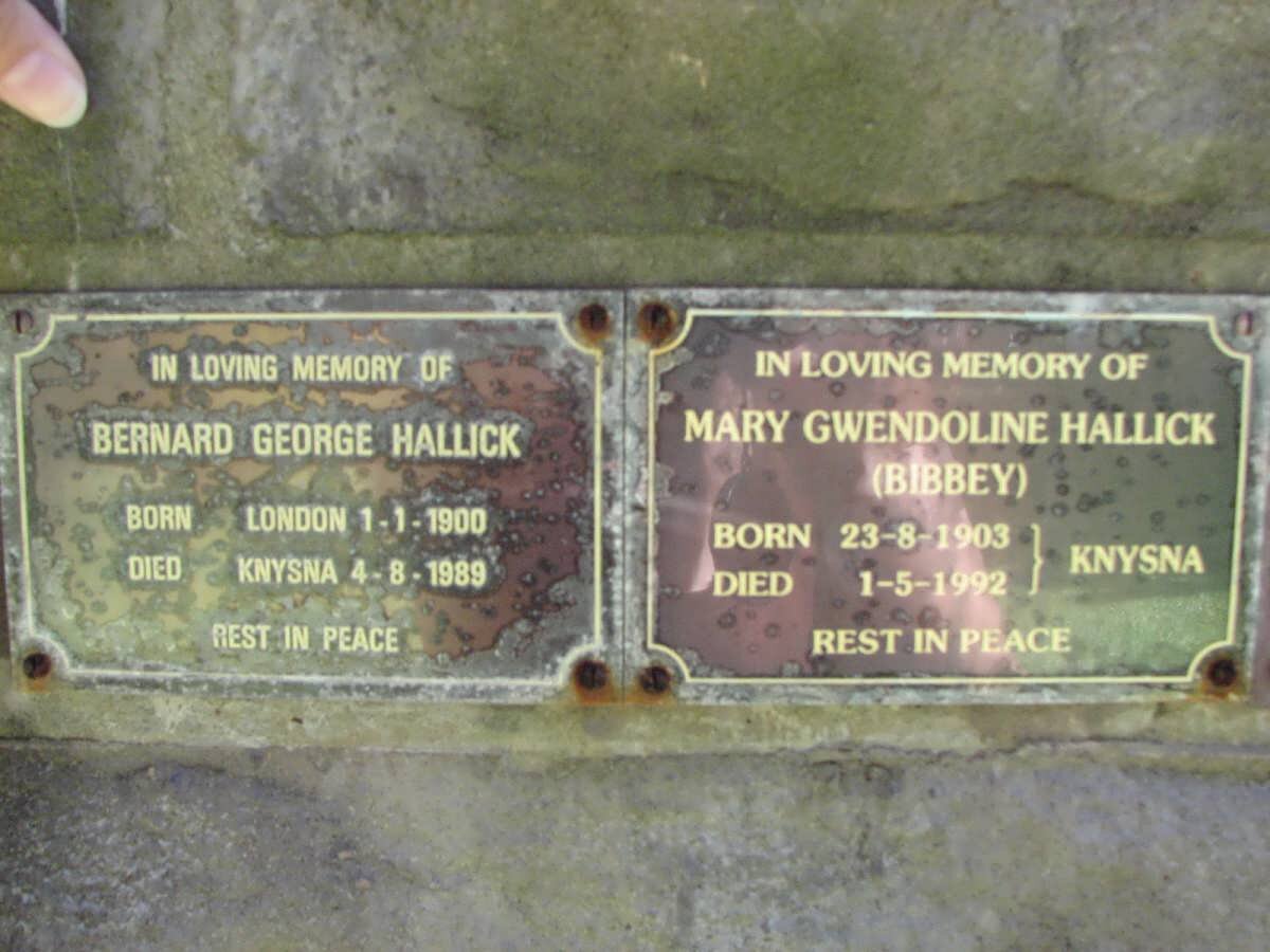 HALLICK Bernard George  1900-1989 &amp; Mary Gwendoline BIBBEY 1903-1992