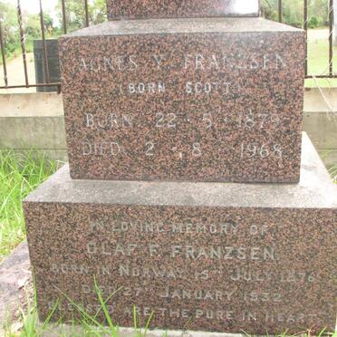FRANZSEN Olaf F. 1876-1972 &amp;  Agnes Y. SCOTT 1879-1968