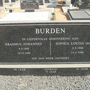 BURDEN Erasmus Johannes 1898-1994 &amp; Sophia Louisa DU TOIT 1906-1998