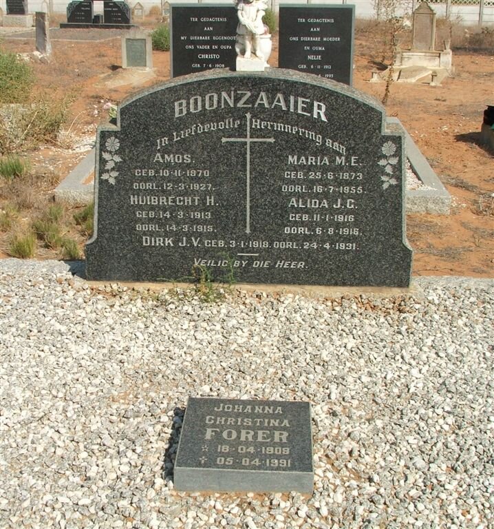 BOONZAAIER Amos 1870-1927 &amp; Maria M.E. 1873-1955 