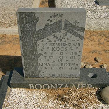 BOONZAAIER Koos 1918-1991 &amp; Lina BOTHA 1949-