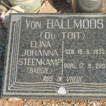 TOIT Petrus Johannes Albertus, du 1906-1987 :: VON BALLMOOS Elina Johanna Steenkamp nee DU TOIT 1933-2001