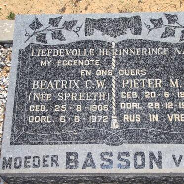 BASSON Pieter M.A. 1903-1984 &amp; Beatrix C.W. SPREETH 1906-1972