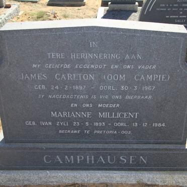 CAMPHAUSEN James Carlton 1897-1967 &amp; Marianne Millicent VAN ZYL  1893-1984